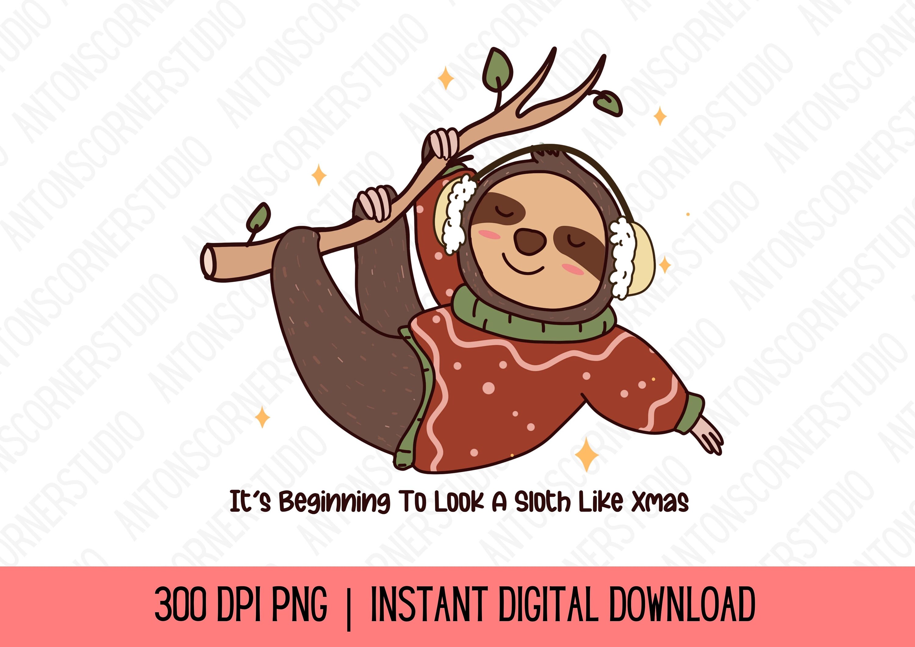 Its Beginning to Look a Sloth Like Christmas Retro PNG Sublimation