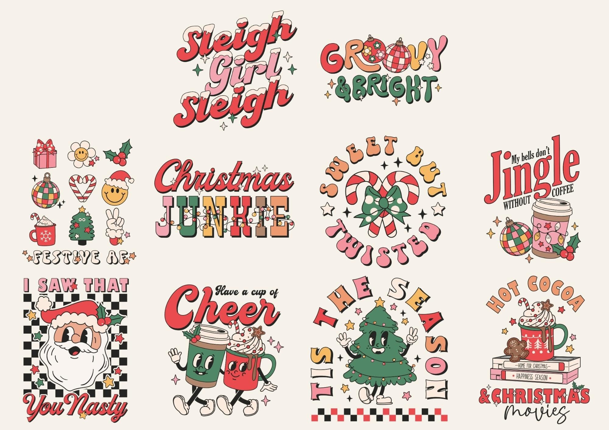 Retro Christmas Coloring Pages 10 Printable Pages PDF Digital Download retro-christmas-coloring-pages-10-printable-pages-pdf-digital-download