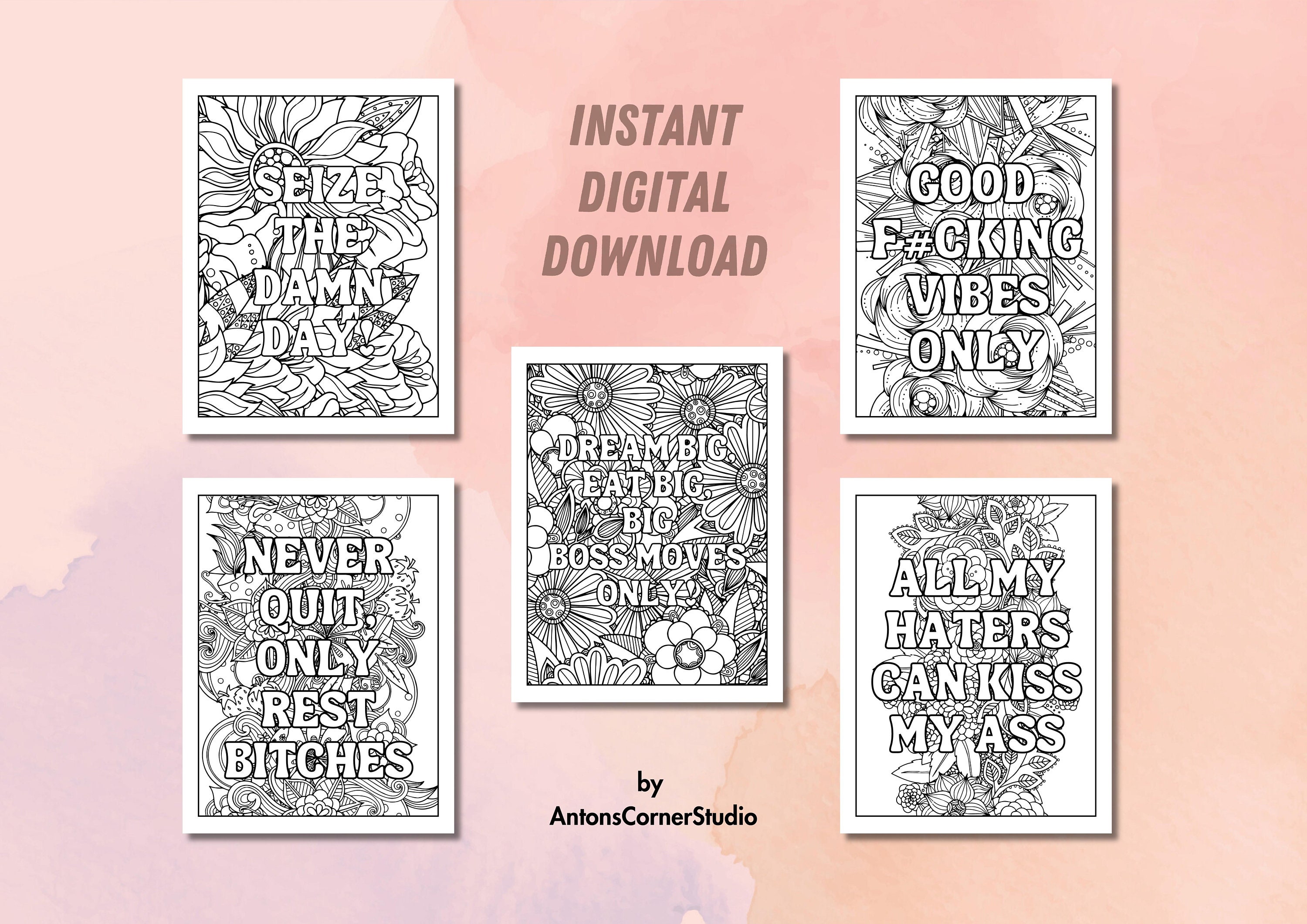 Motivational Swear Word Coloring Pages for Adults Printable PDF Funny