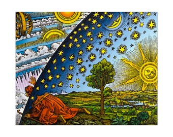 Flammarion Engraving Rolled Poster Matte + Glossy, Cosmic Entry Art Print, Esoteric Wisdom Sun Face Moon Stars Vintage Celestial Matrix