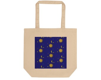 Torba z bawełny organicznej Sun Moon Stars, Galaxy Whimsigoth Vintage z lat 90. XX wieku, inspirowana nadrukiem Libbey Celestial