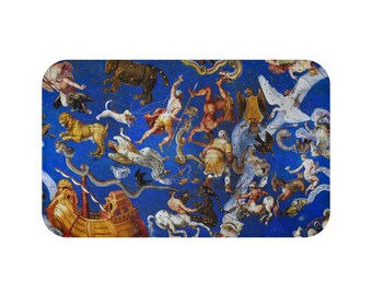 Tappetino da bagno con costellazioni, in memory foam, antiscivolo, disponibile in due misure, ispirato all'arte rinascimentale italiana degli affreschi e all'astrologia celeste.