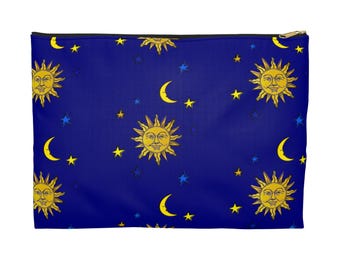 Astuccio per carte dei tarocchi Sole Luna Stelle, accessorio per trousse da viaggio, astuccio per matite da viaggio, stampa celestiale vintage anni '90 Libbey con motivo galassia Whimsigoth.