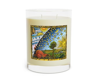 Celestial Spell Scented Soy Candle 11oz, Esoteric Enlightenment Sun Face Stars Moon Vintage Celestial Matrix, Flammarion Engraving Print