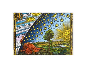 Cosmic Entry Art Card 6.9" x 4.9", Esoteric Wisdom Enlightenment Sun Face Celestial Matrix, Flammarion Engraving