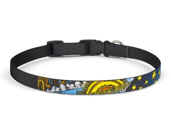 Cosmic Print Clip-on Dog Cat Pet Collar Two Sizes, Sun Stars Moon Vintage Celestial, Flammarion