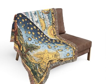 Cosmic Entry 100% Cotton Woven Blanket, Esoteric Wisdom Enlightenment Sun Face Celestial Matrix, Flammarion Engraving