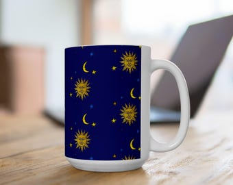 Kubek do kawy i herbaty Sun Moon Stars w dwóch rozmiarach, Galaxy Whimsigoth Vintage z lat 90. XX wieku, inspirowany motywem Libbey Celestial
