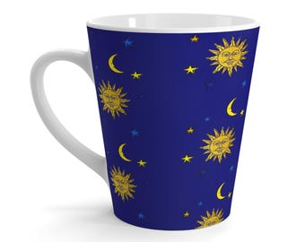 Tazza da latte Sole Luna Stelle 350 ml, Galaxy Whimsigoth Vintage anni '90 Libbey Stampa ispirata al cielo