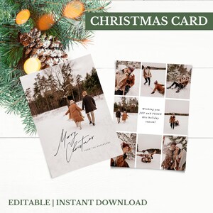 Modern Boho Christmas Card Template | Custom Holiday Photo Card | Minimalist Christmas Photo Card | Editable Instant Download