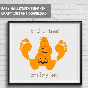 Pumpkin Baby Footprint Wall Art Craft, Homeschool Craft, Kids Fall Art, Halloween Fall Decor, Halloween Activities, DIY Halloween Card