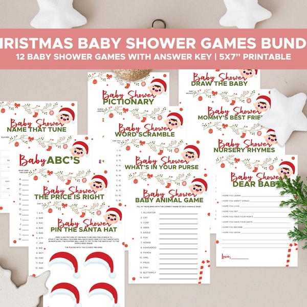 Christmas baby shower game set, Baby Shower Games Party Pack, Gender Neutral Christmas Baby Shower, Printable Template Download, Set of 12