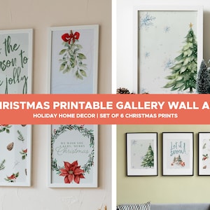 Kerst afdrukbare galerij kunst aan de muur, decor van het vakantiehuis, galerij set van 6 kerstafdrukken, kerstmuurkunstprint, afdrukbare muurkunst