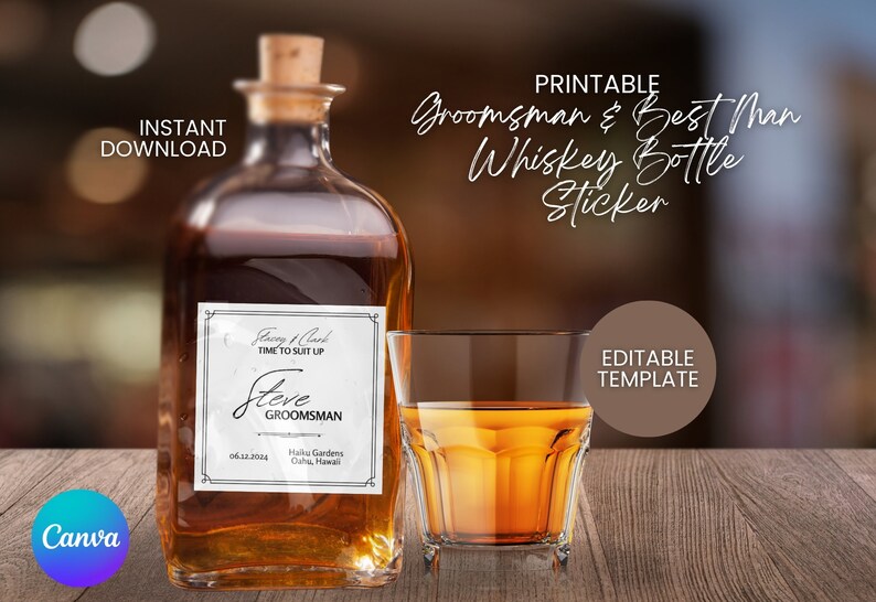 Editable Whiskey Label, Groomsman Whiskey Label, Best Man Whiskey Label, Custom Liquor Label for ...