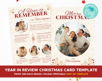 Photo Christmas Card Template, Year in Review 2023, Editable Template, Christmas Card with Photo Template, Printable Xmas Card