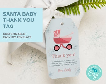 Santa Baby Thank You Tag, Personalized Christmas Tags, Christmas Baby Shower Gift Tag, Winter Shower Favor Tag, Christmas Gift Tag, Gift Tag