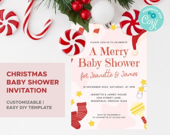 Printable Merry Little Baby Shower Invite, Christmas Baby Shower Invitation, Santa Baby Shower, Winter Baby Shower Invitation, Printable