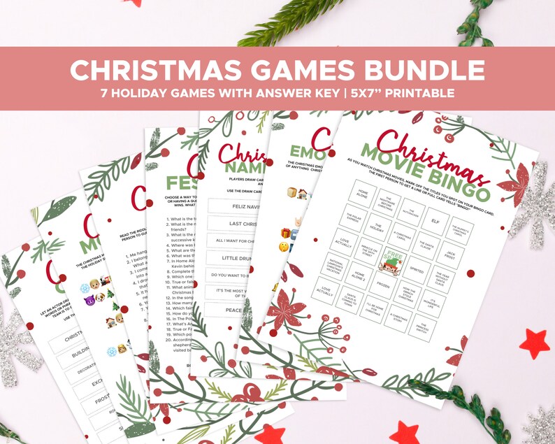Printable Christmas Game Bundle, Christmas Party Games, Christmas Games