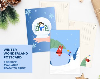 Christmas Postcard Pack, Winter Wonderland Postcard, Christmas Greeting Card Set, Festive Christmas Card Bundle, Set of 2, Digital Art