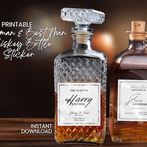 Editable whiskey label, Groomsman whiskey label, Best man whiskey label, Custom Liquor Label for Groomsman, Whiskey Bottle Wedding Sticker