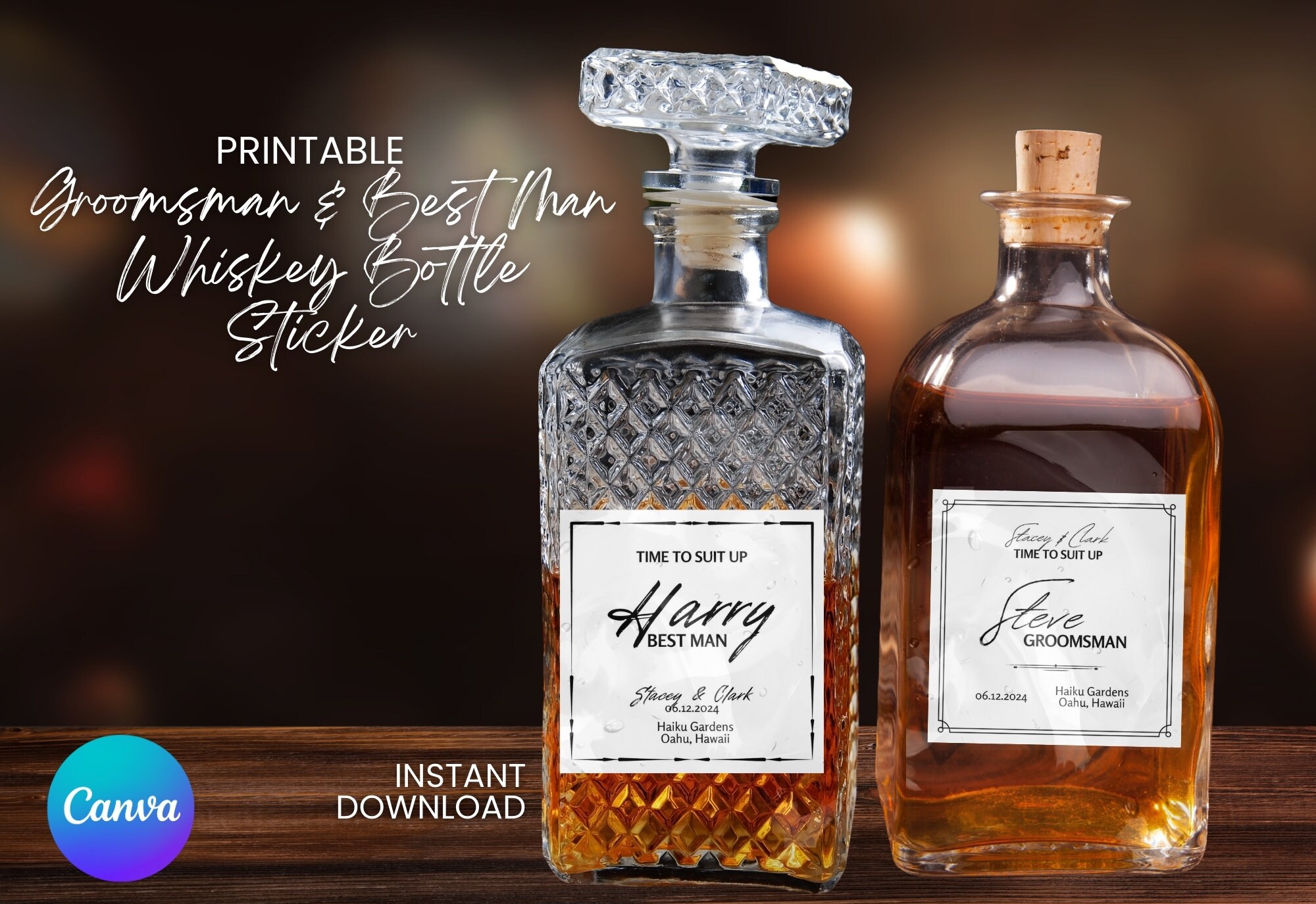Editable Whiskey Label, Groomsman Whiskey Label, Best Man Whiskey Label, Custom Liquor Label for ...