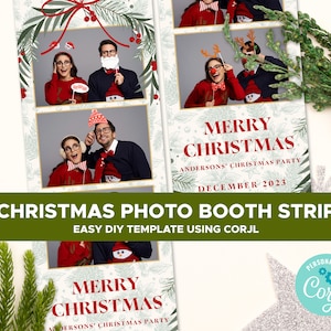 Holiday Photo Booth Template 2x6 strip, Christmas Photo booth template, Photobooth, Elegant Photo Booth Template, White Photo Booth Template