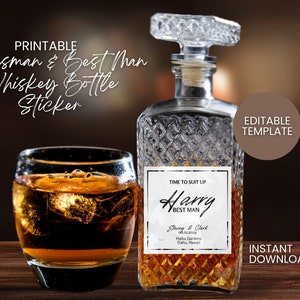 Editable Whiskey Label, Groomsman Whiskey Label, Best Man Whiskey Label, Custom Liquor Label for ...
