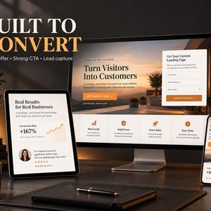 Design di landing page personalizzato, sito web a pagina singola responsive per dispositivi mobili con SEO e modulo di contatto