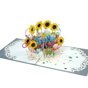 paperdora - Carte pop-up 3D « Merci » avec enveloppe et cachet de cire - Carte de félicitations, carte de vœux, carte cadeau, chèque cadeau