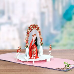 paperdora - 3D pop-up kaart "Bruiloft" met envelop en lakzegel - kaart felicitatiekaart wenskaart cadeaukaart cadeaubon