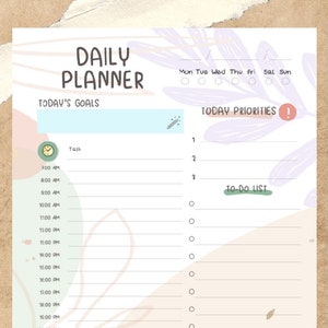 Daily Planner, Daily Schedule, Digital Planner, Hourly Planners, Printable planner, To do List, Printable planner, instant download