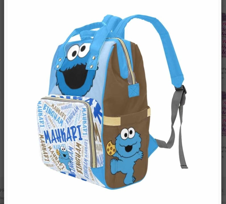 Custom Cookie Monster Baby Bag Personalized Diaper Bag New Parent Baby Shower Gift Create Your Own Diaper Bag image 1