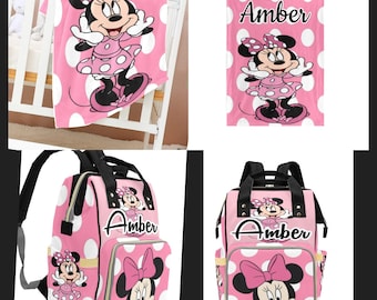 Mochila de pañales personalizada de Minnie Mouse / Regalo personalizado de nailon para baby shower