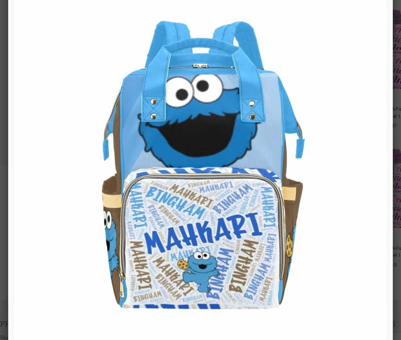 Custom Cookie Monster Baby Bag Personalized Diaper Bag New Parent Baby Shower Gift Create Your Own Diaper Bag image 2