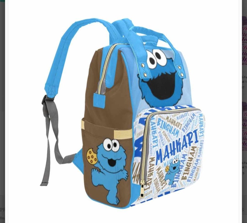 Custom Cookie Monster Baby Bag Personalized Diaper Bag New Parent Baby Shower Gift Create Your Own Diaper Bag image 3