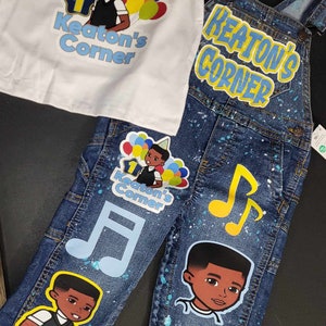 Kids Cartoon |Custom made|CHOOSE long or short overalls| Personalized |Character Denim Overalls |Birthday Outfit| Shirt and Overalls|