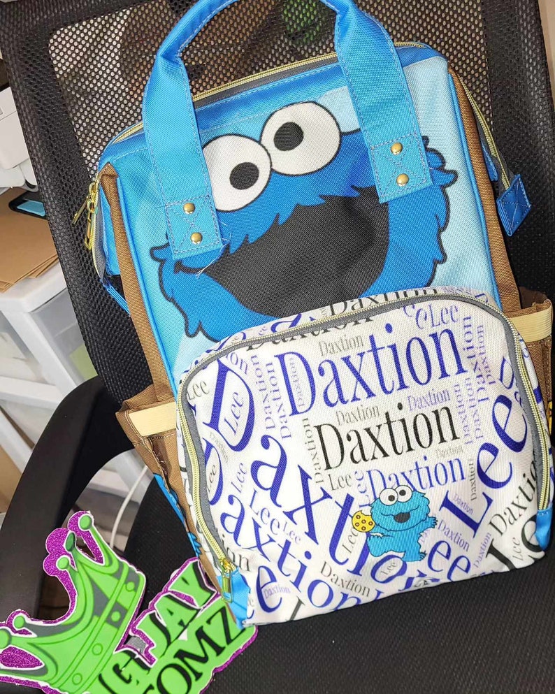 Custom Cookie Monster Baby Bag Personalized Diaper Bag New Parent Baby Shower Gift Create Your Own Diaper Bag image 6