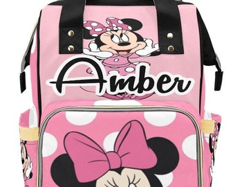 Custom Minnie Mouse Baby Bag | Personalized Diaper Bag| New Parent | Baby Shower Gift | Create Your Own Diaper Bag | Minnie Mouse