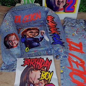 Birthday Outfit | 3 Piece Outfit |Scary | Kids Outfit | Toddler Birthday Outfit| Custom Overalls | Custom Birthday Outfit | Any Character|