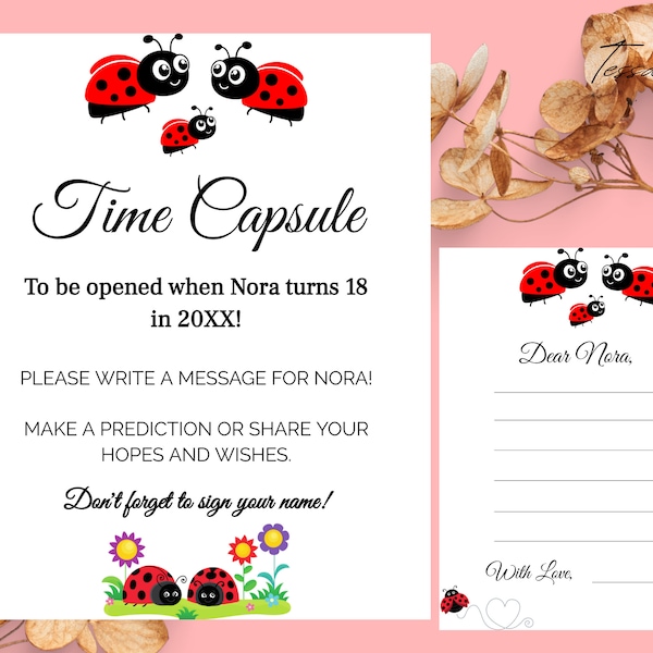 Editable Ladybug Time Capsule, First Birthday Party Ladybug, Birthday Ladybug Guestbook, 1st Birthday Ladybug, Digital Template Printable