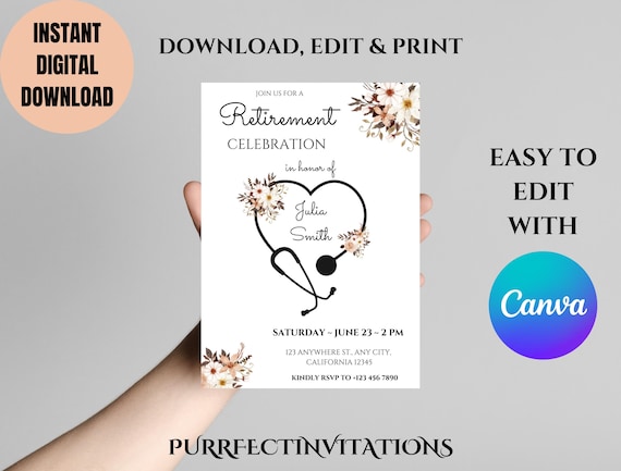 Editable Nurse Retirement Invitation Template (Digital Download)