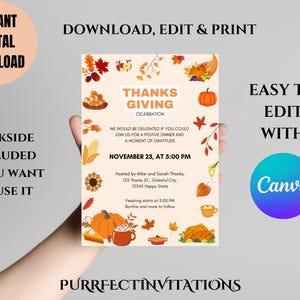 Editable Thanksgiving Invitation Fall Thanksgiving Invitation Pumpkin Friendsgiving Dinner Party Invite Instant Download Printable Template