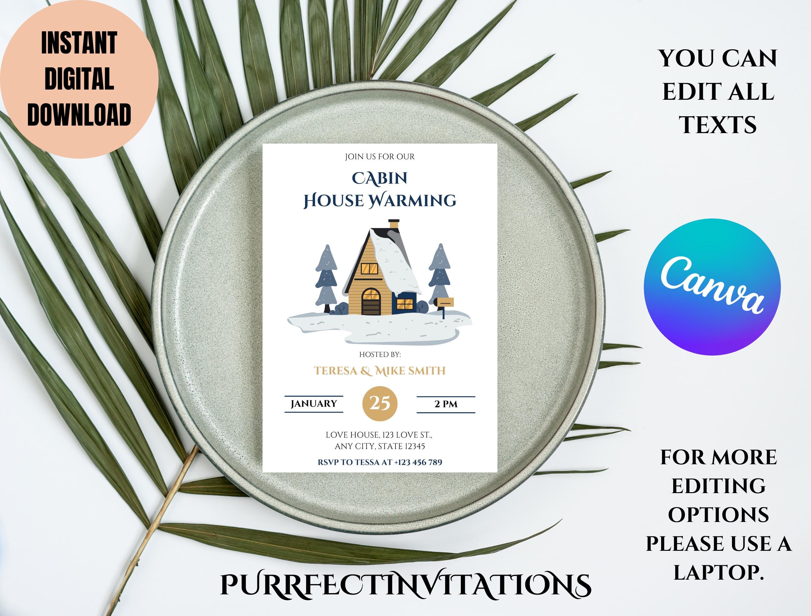 Canva EDITABLE Cozy Cabin House Warming Invitation, House Warming Party ...