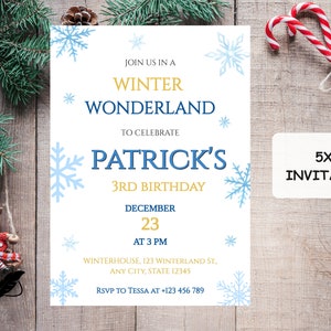Editable Winter Birthday Invitation, Winter Wonderland Birthday ...