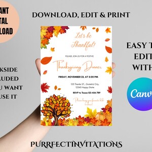 Canva Editable Thanksgiving Invitation Template Fall Thanksgiving Invitation Friendsgiving Invite Template Thanksgiving Dinner Invitation
