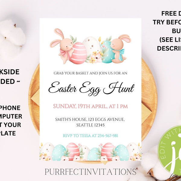 Editable Easter Egg Hunt And Brunch Invitation Easter Bunny Egg Hunt And Brunch Party Invite Printable Template Instant Download Evite