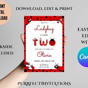 Ladybug 2nd Birthday Invitation: Editable Party Invite (Digital Download)