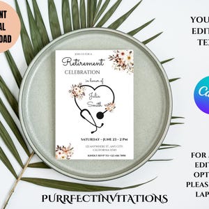Editable Nurse Retirement Invitation Template, Nurse Retirement Party Invite, Doctor Retirement Invite, Doctor Retirement, Instant Download