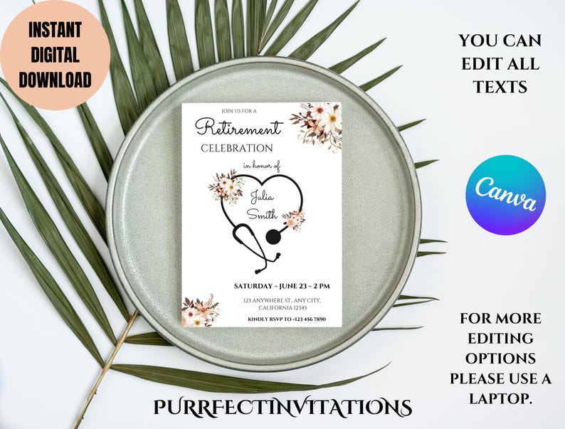 Editable Nurse Retirement Invitation Template, Nurse Retirement Party Invite, Doctor Retirement Invite, Doctor Retirement, Instant Download
