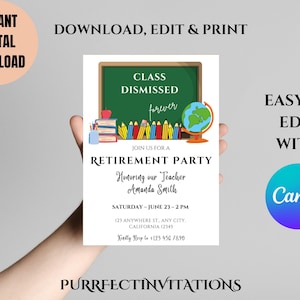 Editable Teacher Retirement Party Invitation, Educator Retirement Invite, Retiring Celebration, School Theme Retirement, Instant Download